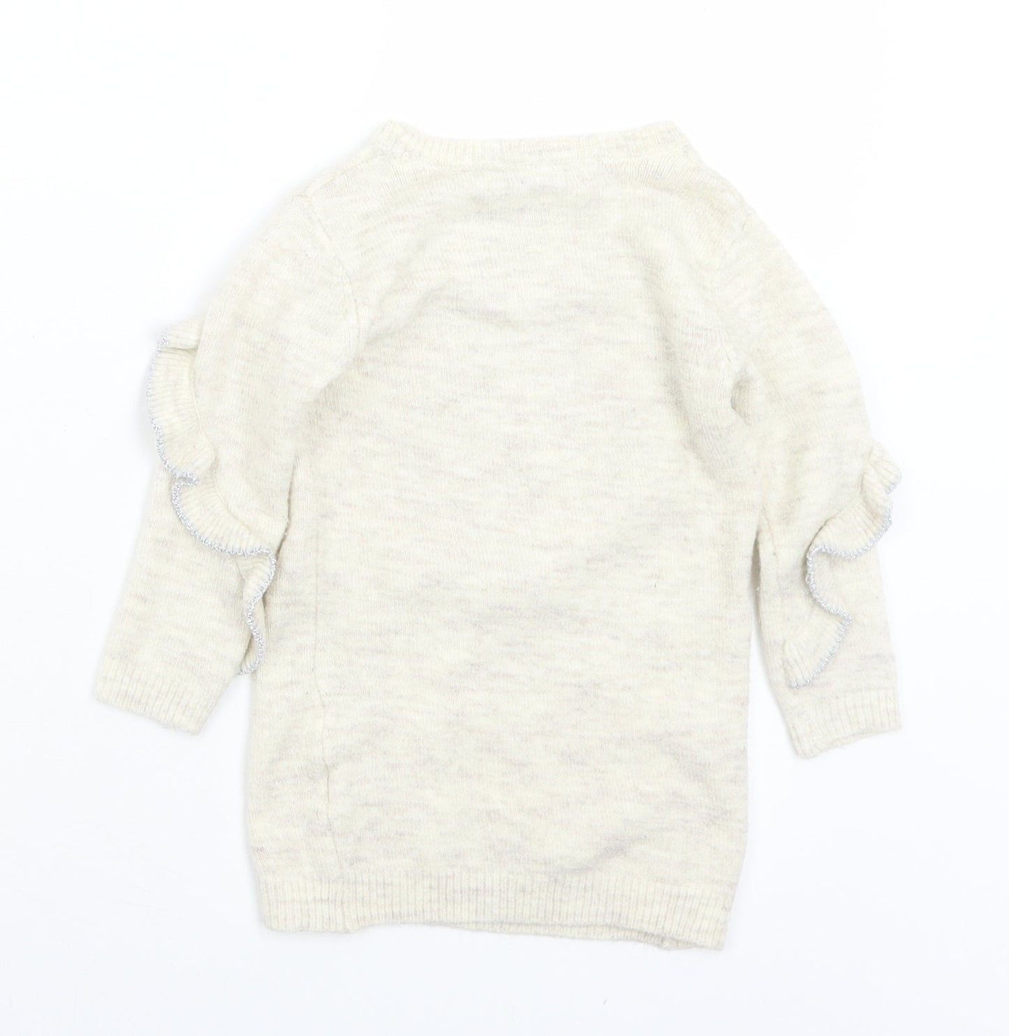 Primark Girls Beige Crew Neck  Acrylic Pullover Jumper Size 2-3 Years   - Minnie Mouse. Sequins