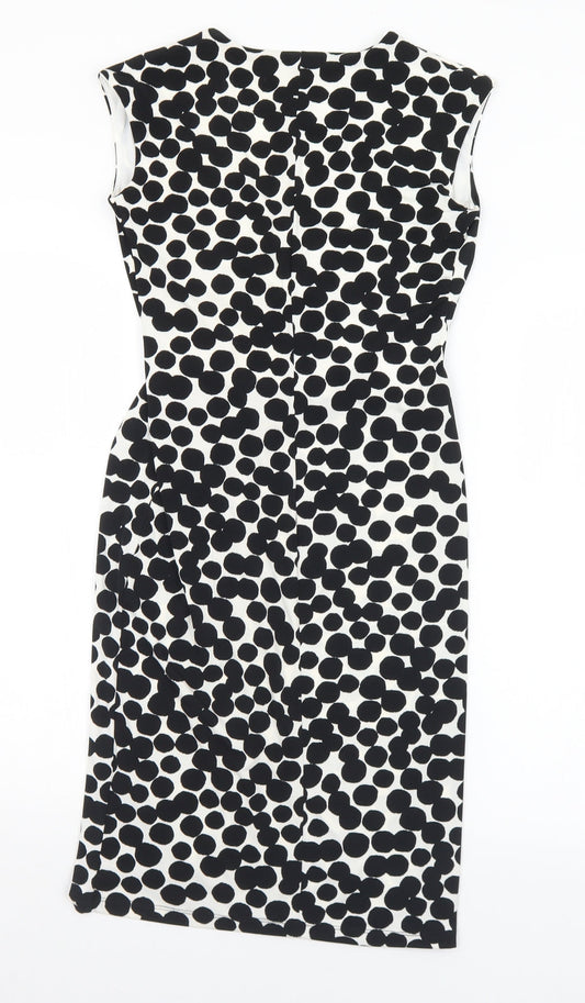 Debenhams Womens Black Geometric Polyester Shift  Size 8  V-Neck