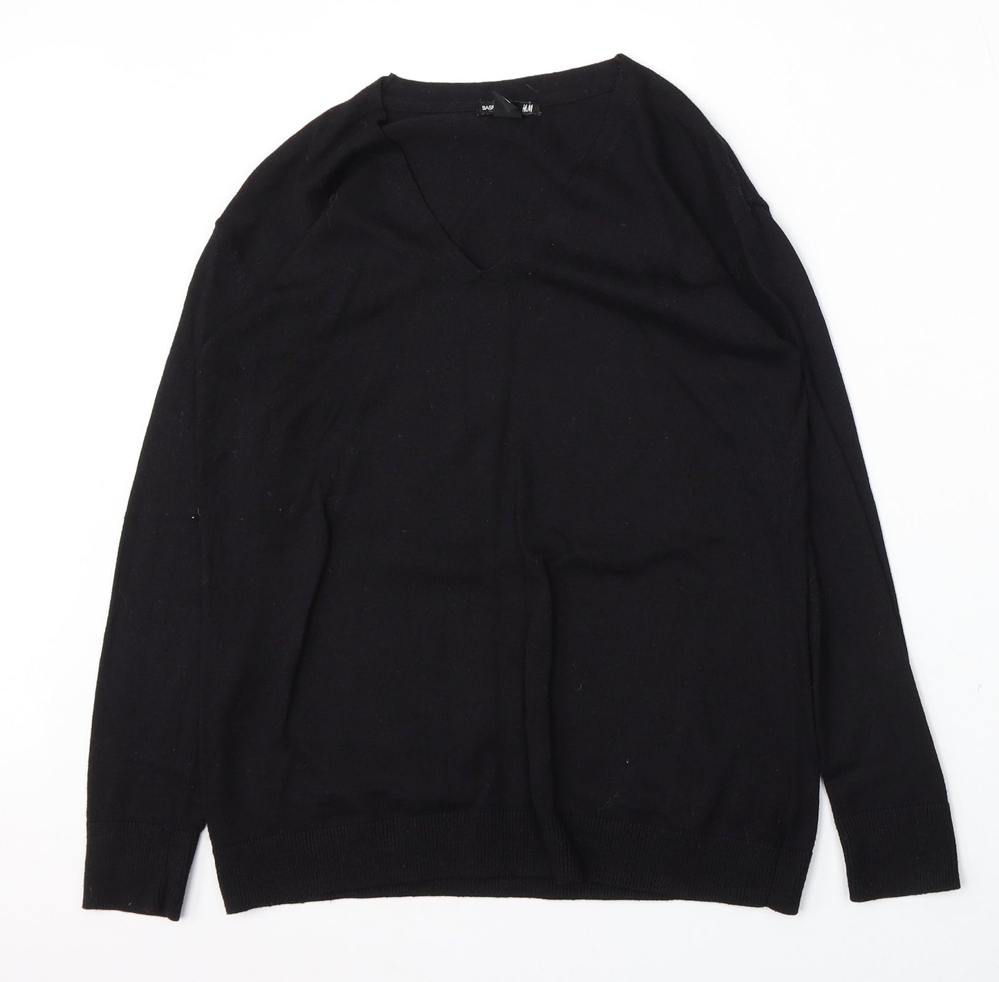 H&M Womens Black V-Neck  Polyester Pullover Jumper Size XS