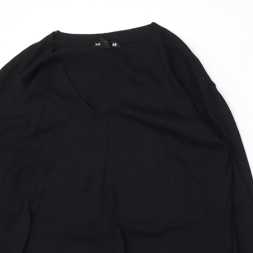 H&M Womens Black V-Neck  Polyester Pullover Jumper Size XS