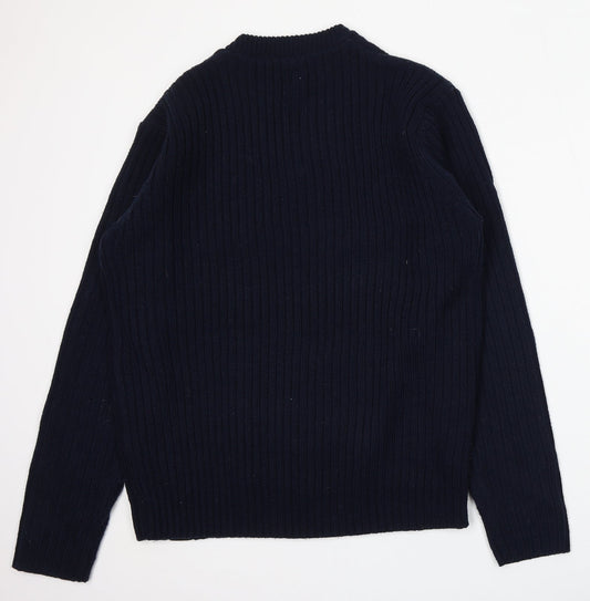 Benzini Mens Blue V-Neck  Acrylic Pullover Jumper Size L