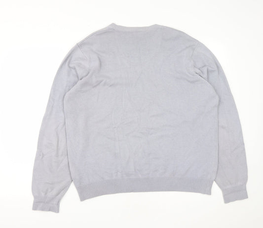 Marks and Spencer Mens Grey V-Neck  Cotton Pullover Jumper Size L