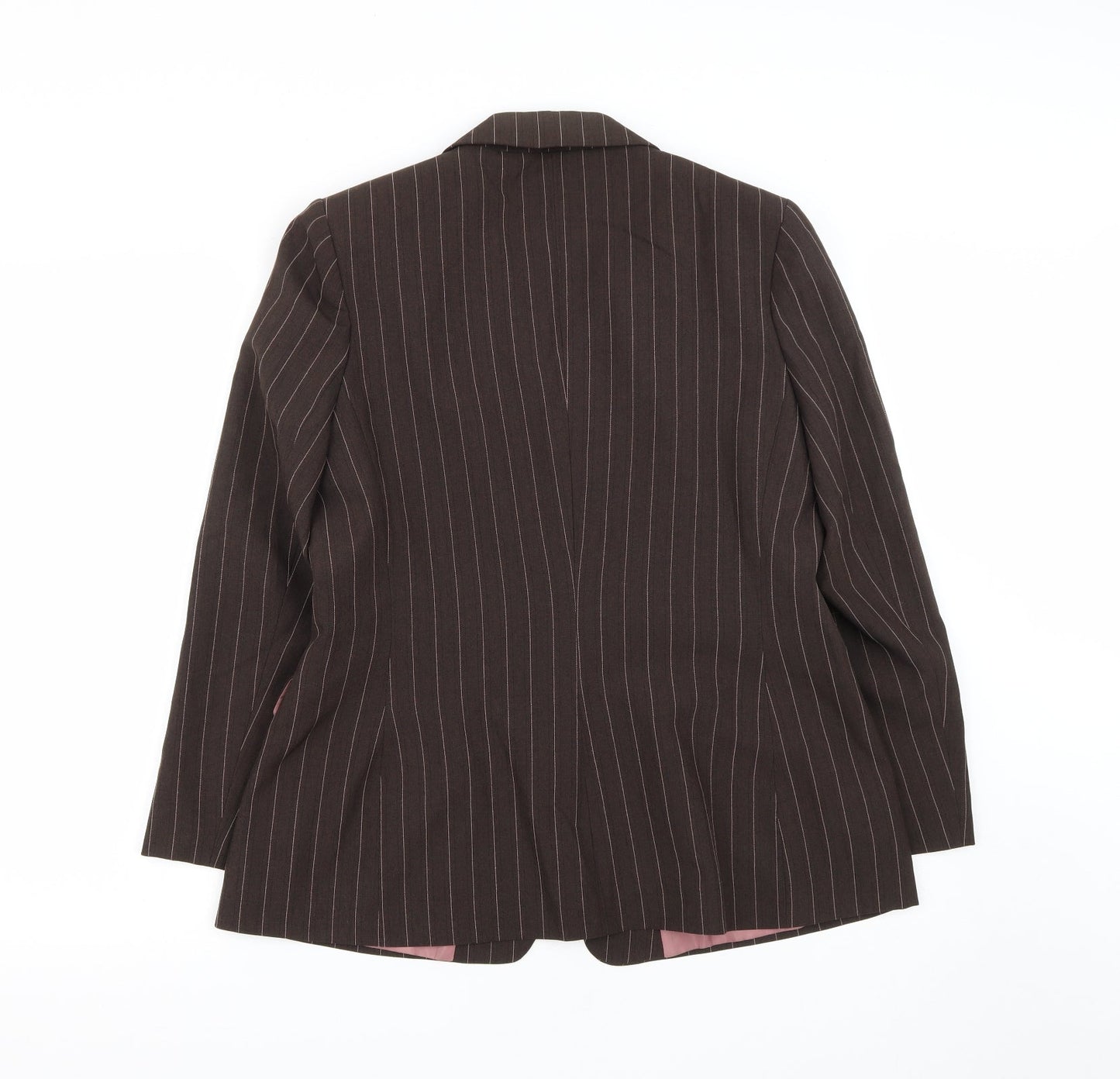 Marks and Spencer Womens Brown Striped Polyester Jacket Suit Jacket Size 16