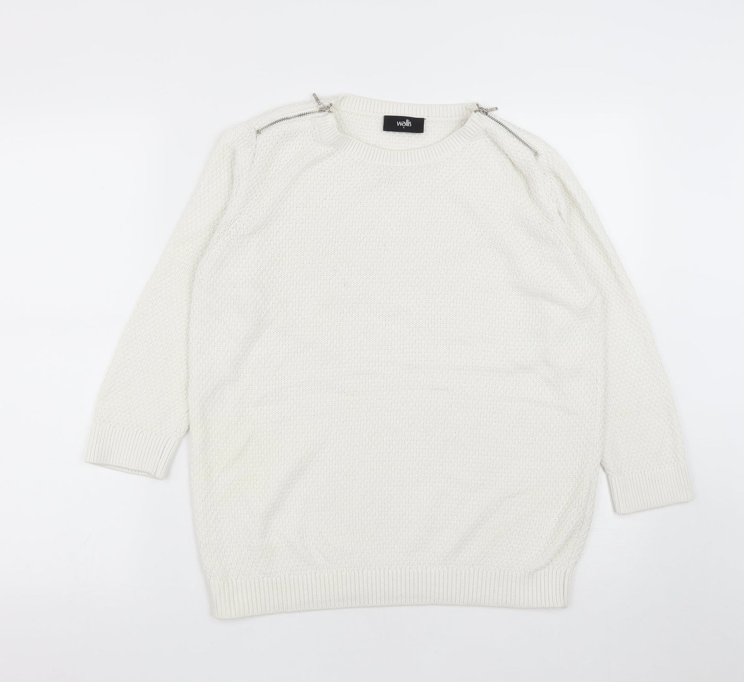 Wallis Womens White Round Neck  Cotton Pullover Jumper Size S