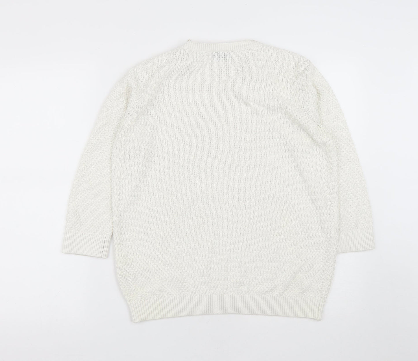 Wallis Womens White Round Neck  Cotton Pullover Jumper Size S