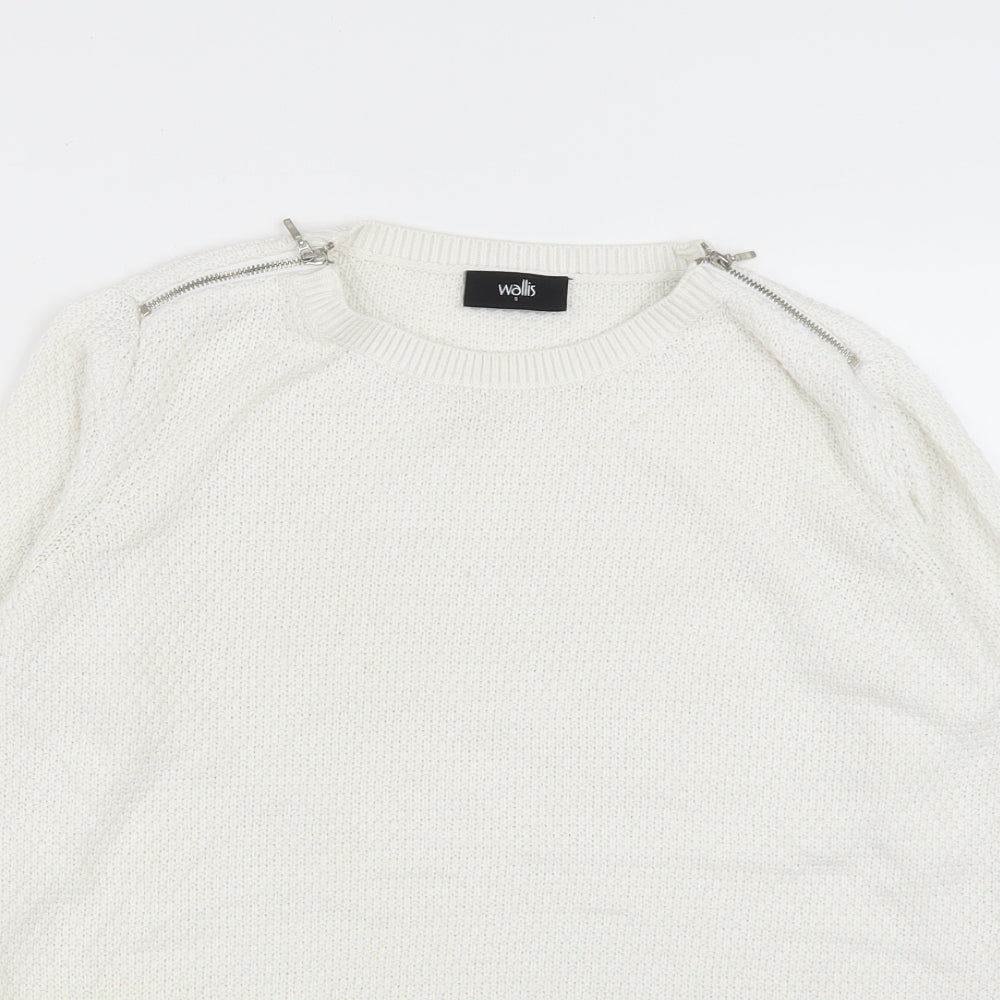 Wallis Womens White Round Neck  Cotton Pullover Jumper Size S