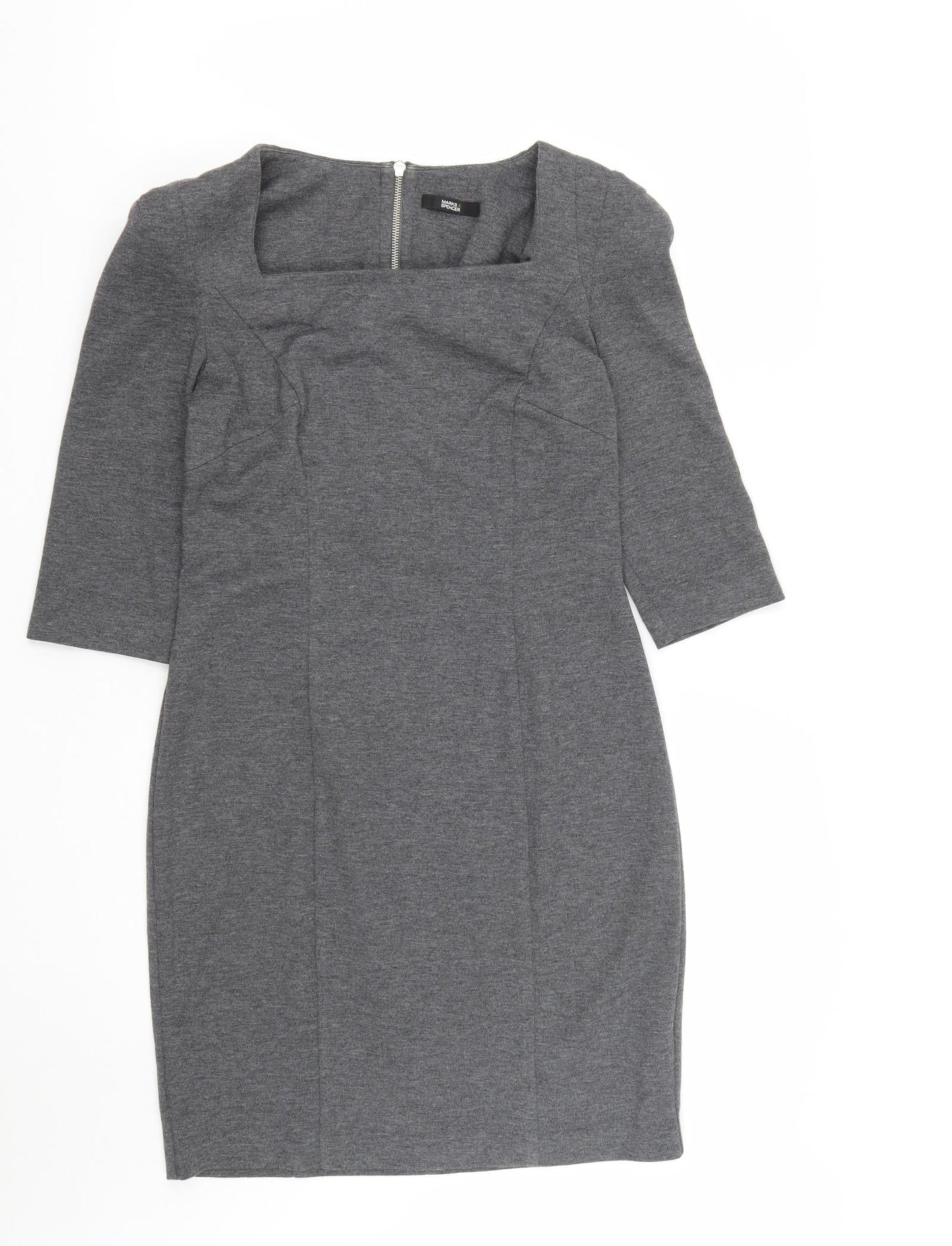 Marks and Spencer Womens Grey  Polyester A-Line  Size 12  Square Neck Zip - Shoulder Pads