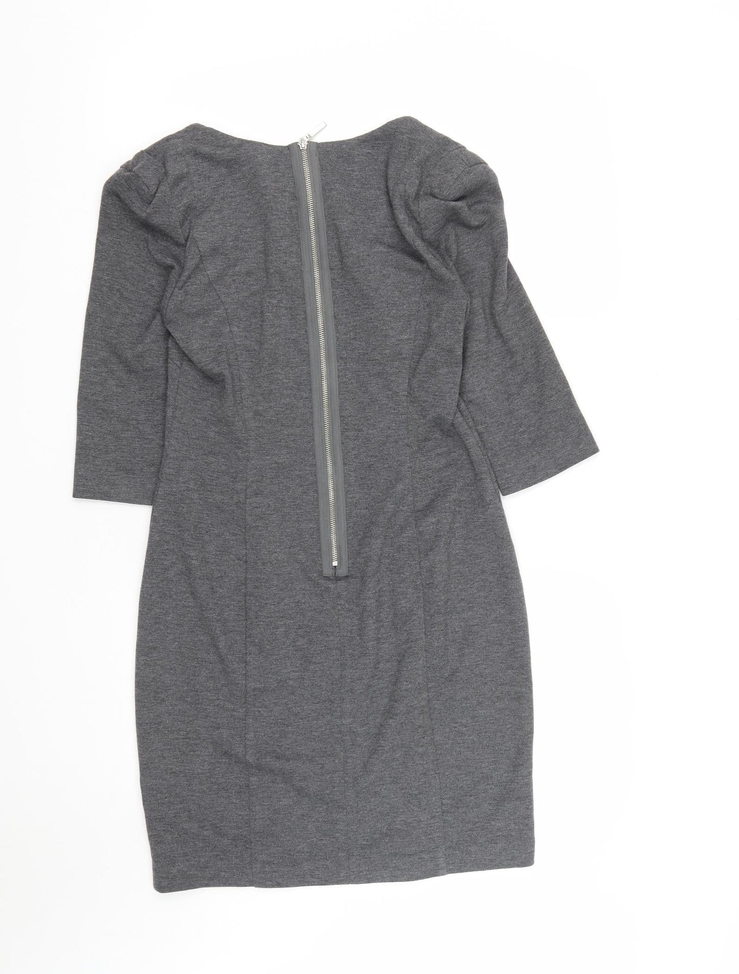 Marks and Spencer Womens Grey  Polyester A-Line  Size 12  Square Neck Zip - Shoulder Pads