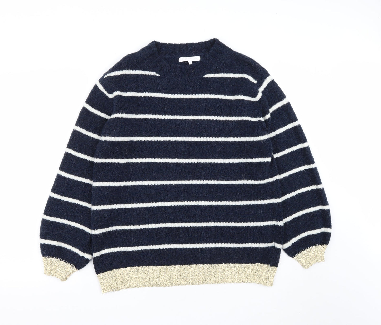 NEXT Womens Blue Round Neck Striped Acrylic Pullover Jumper Size M