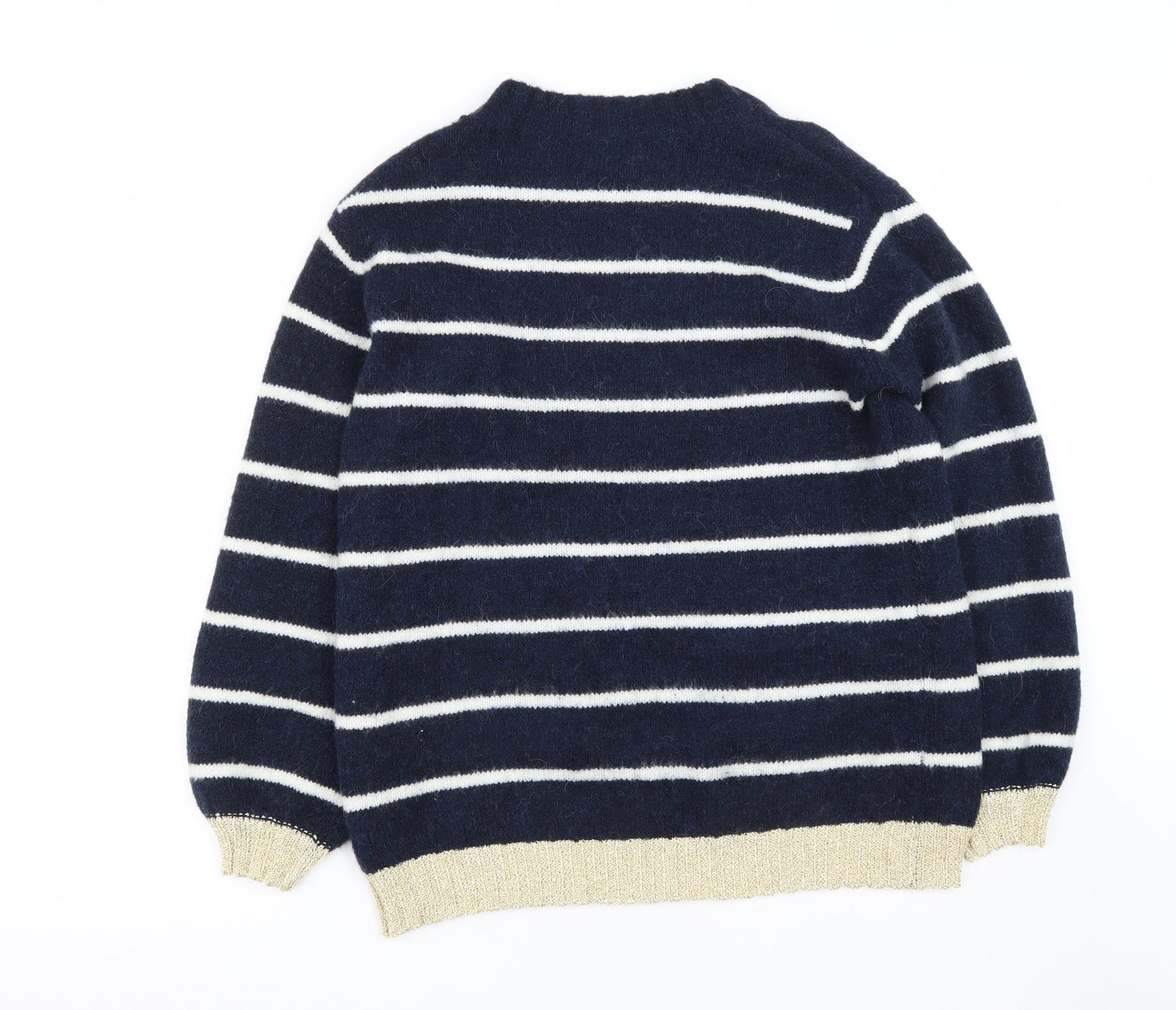 NEXT Womens Blue Round Neck Striped Acrylic Pullover Jumper Size M