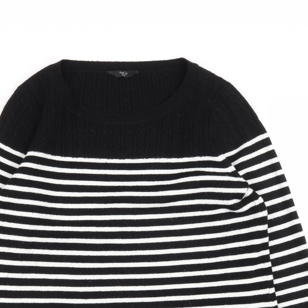 M&Co Womens Beige Round Neck Striped Acrylic Pullover Jumper Size 14