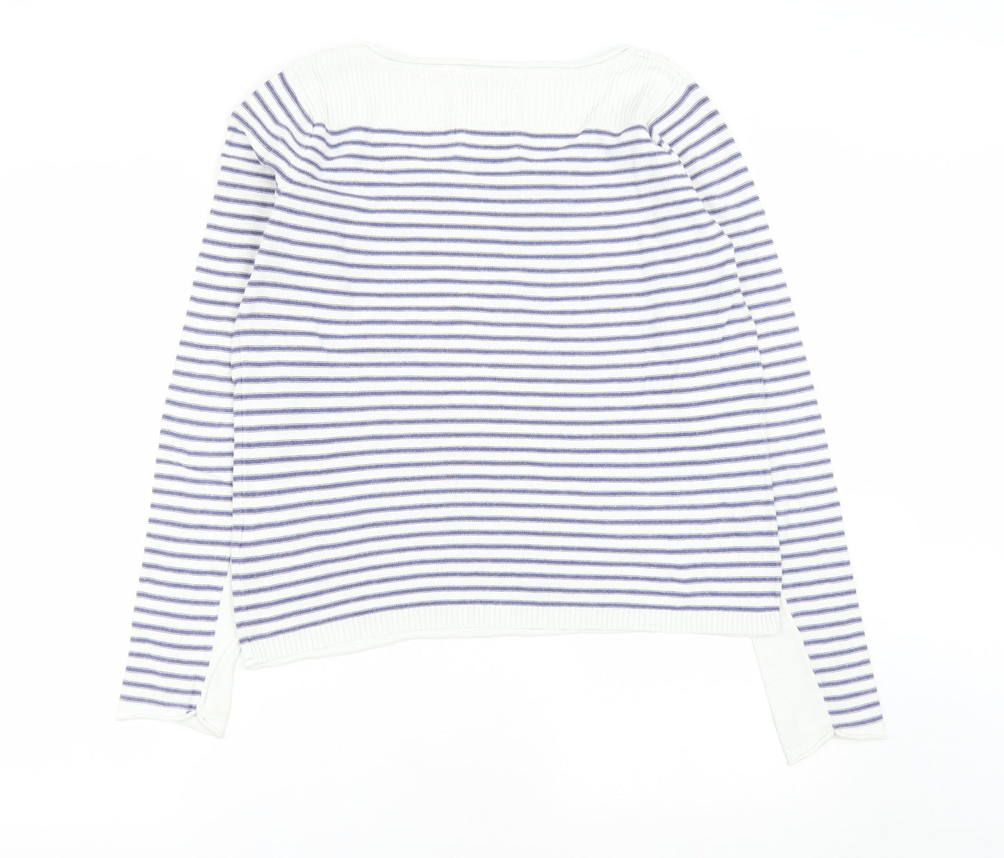 H&M Womens White Scoop Neck Striped Cotton Pullover Jumper Size M