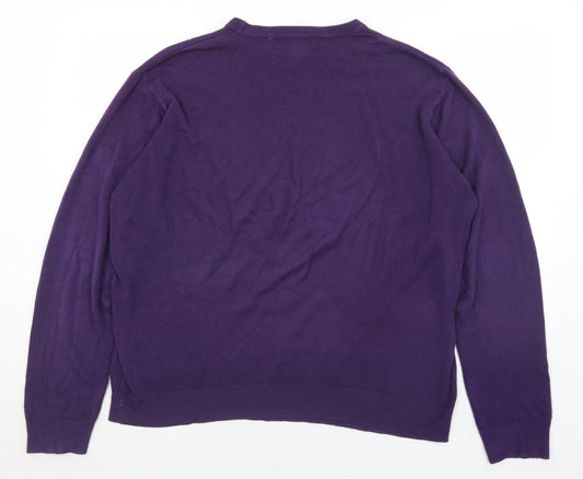 Hutson Harbour Mens Purple Crew Neck  Acrylic Pullover Jumper Size 2XL