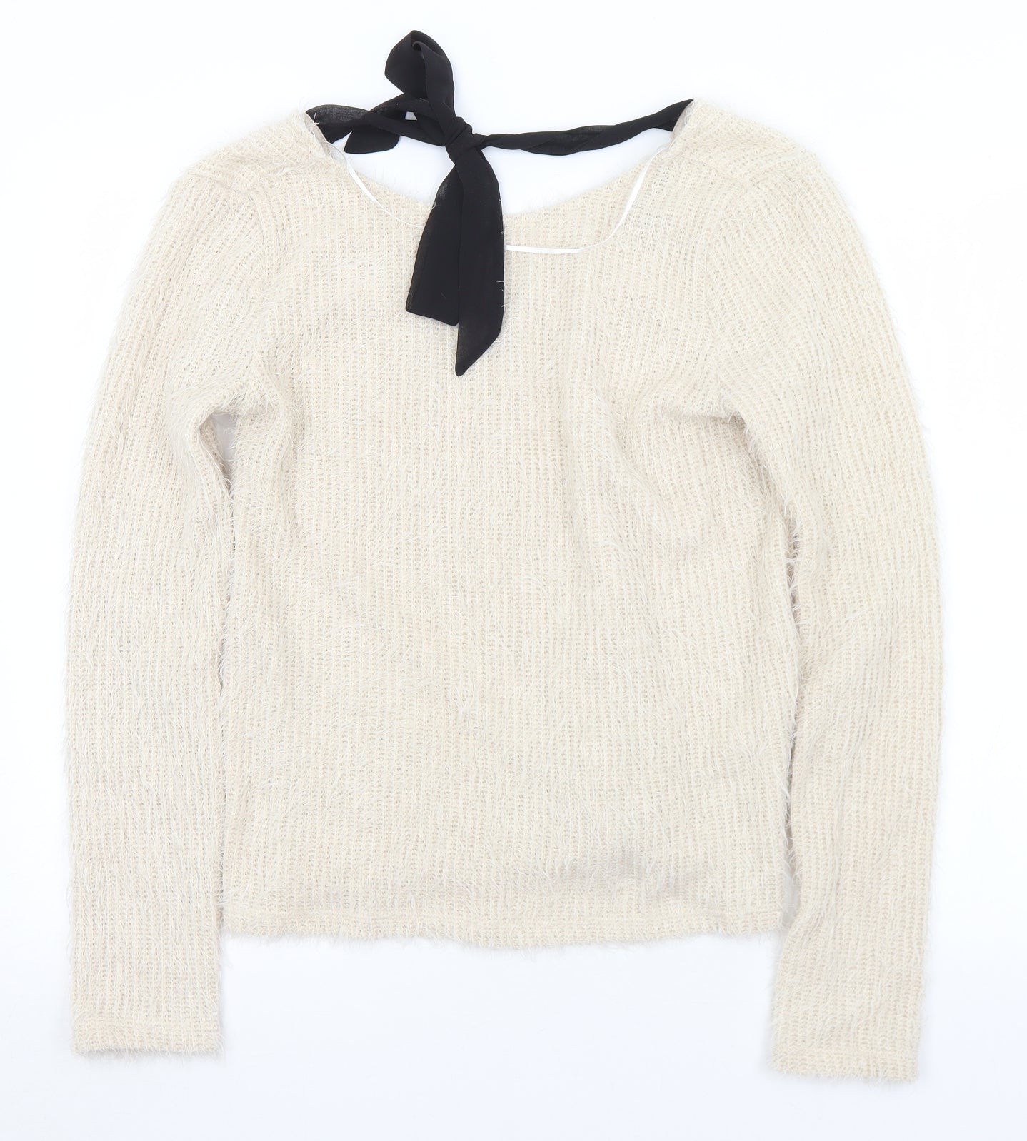 VERO MODA Womens Ivory V-Neck  Polyester Pullover Jumper Size L