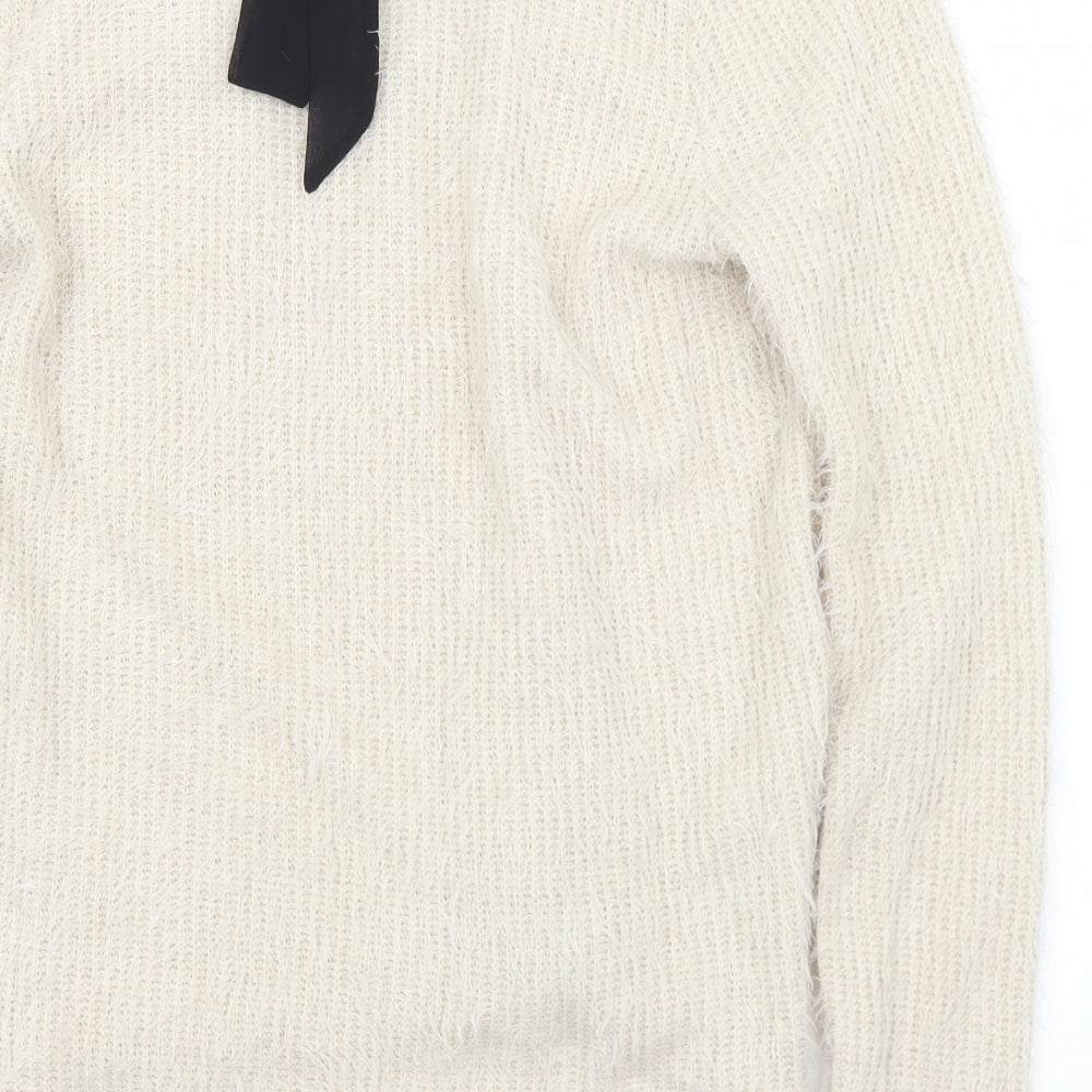 VERO MODA Womens Ivory V-Neck  Polyester Pullover Jumper Size L