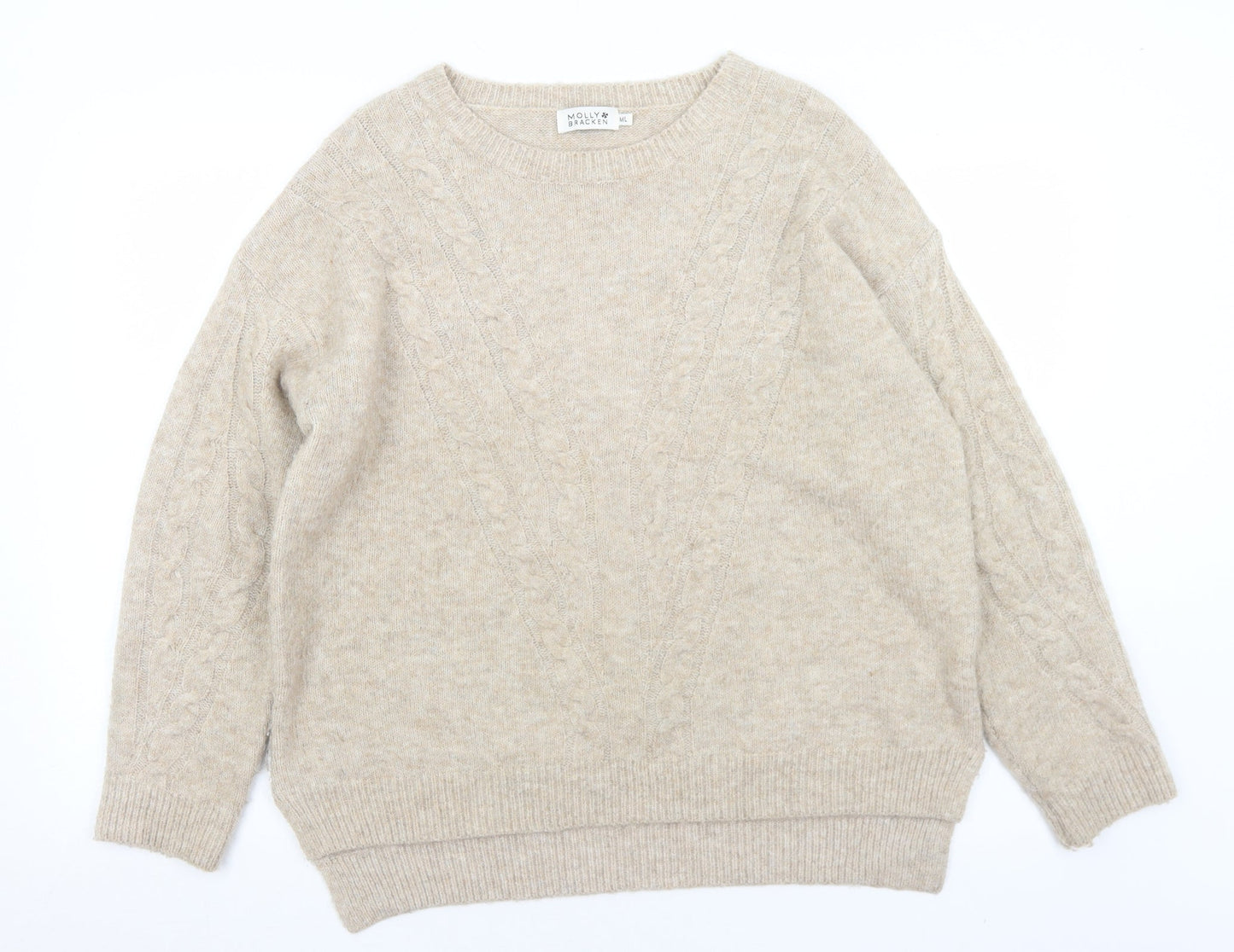 Molly Bracken Womens Beige Crew Neck  Polyester Pullover Jumper Size M   - M/L