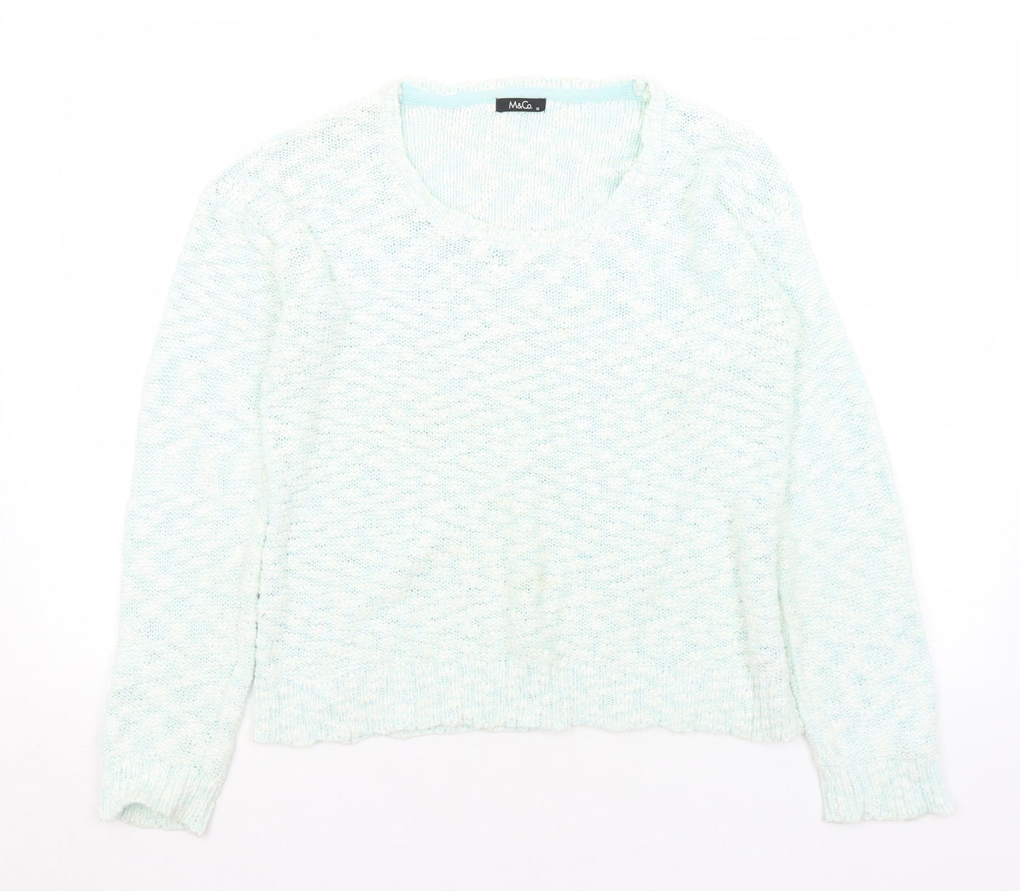 M&Co Womens Green Scoop Neck  Cotton Pullover Jumper Size 16