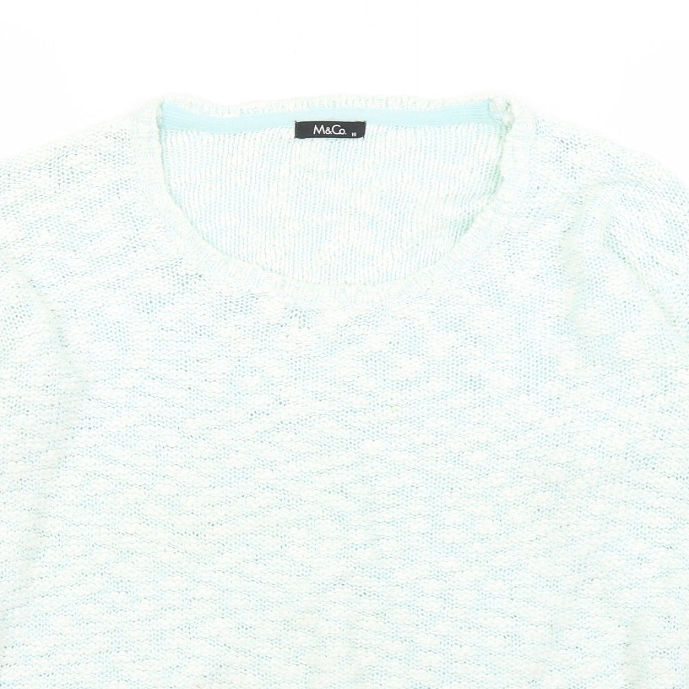 M&Co Womens Green Scoop Neck  Cotton Pullover Jumper Size 16