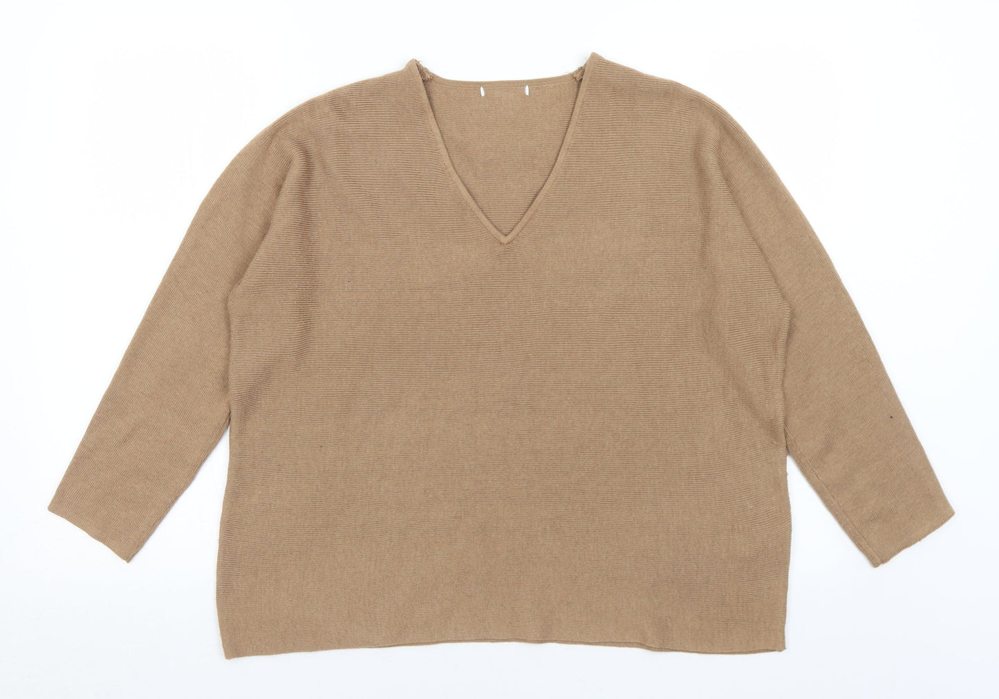H&M Womens Brown V-Neck  Polyester Pullover Jumper Size L