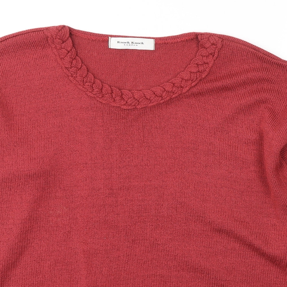 Knock Knock Womens Red Round Neck Animal Print Acrylic Pullover Jumper Size 6