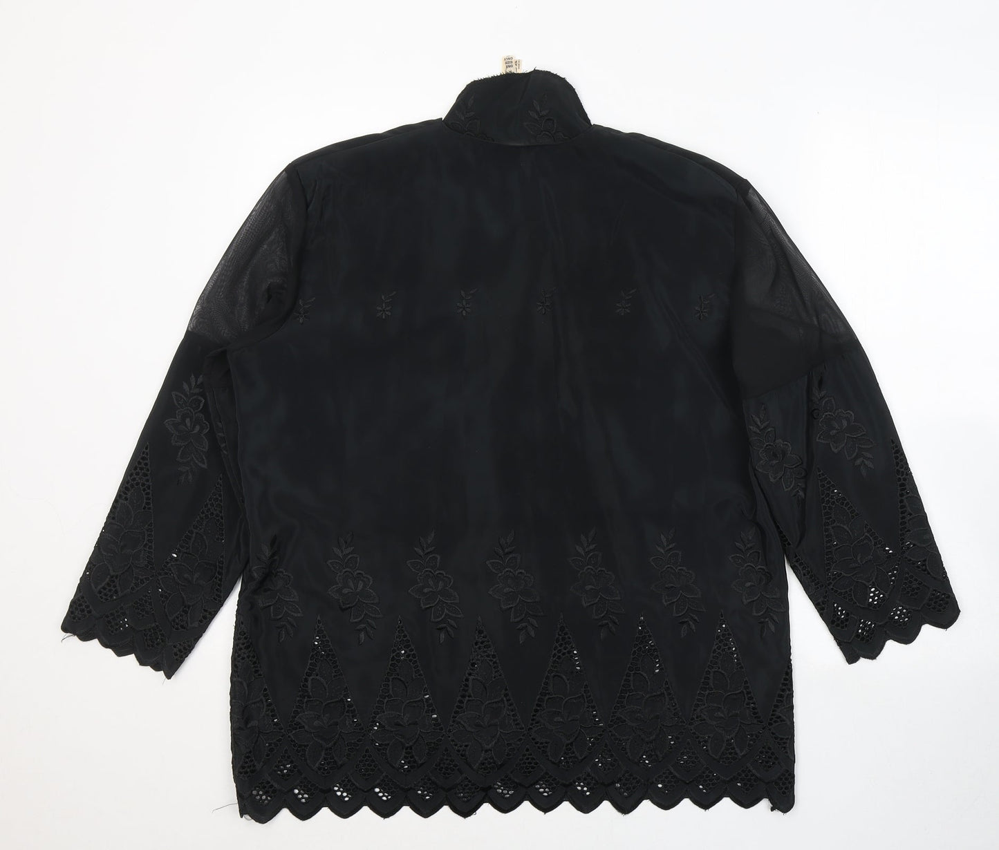 Preworn Womens Black Floral Polyester Basic Button-Up One Size Collared