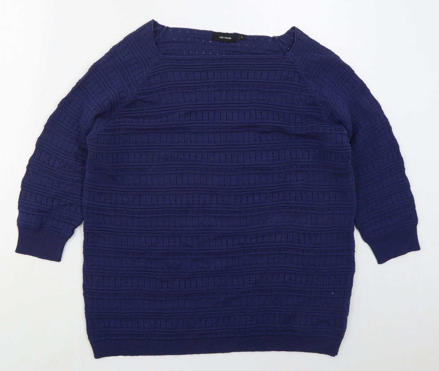 Mia Moda Womens Blue Square Neck  Acrylic Pullover Jumper Size L