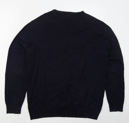 NEXT Mens Blue V-Neck  Cotton Pullover Jumper Size L