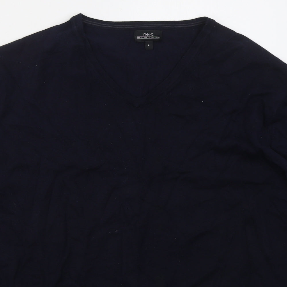 NEXT Mens Blue V-Neck  Cotton Pullover Jumper Size L