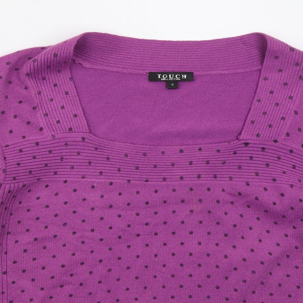 Touch Womens Purple Square Neck Polka Dot Acrylic Pullover Jumper Size M