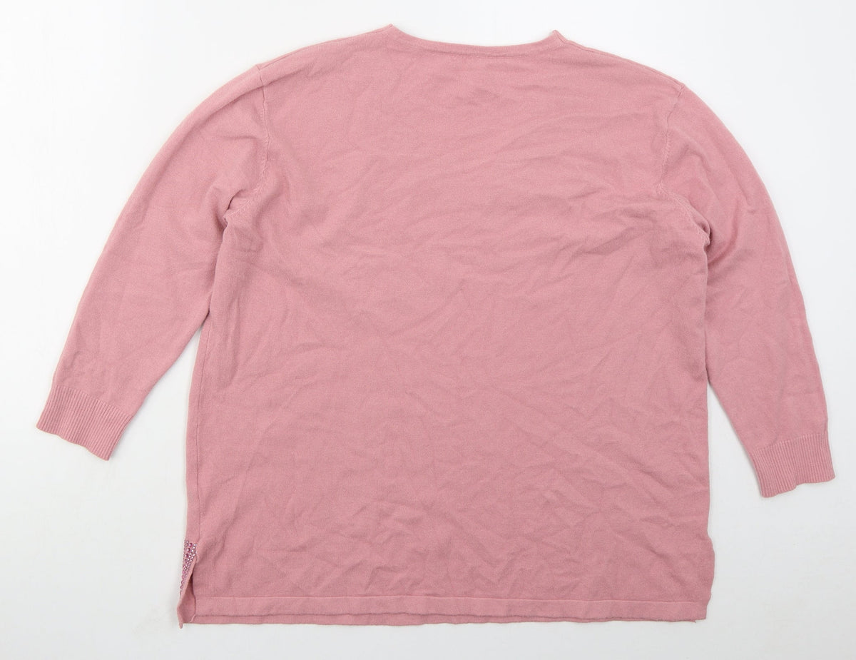 Preworn Womens Pink V-Neck  Viscose Pullover Jumper Size M