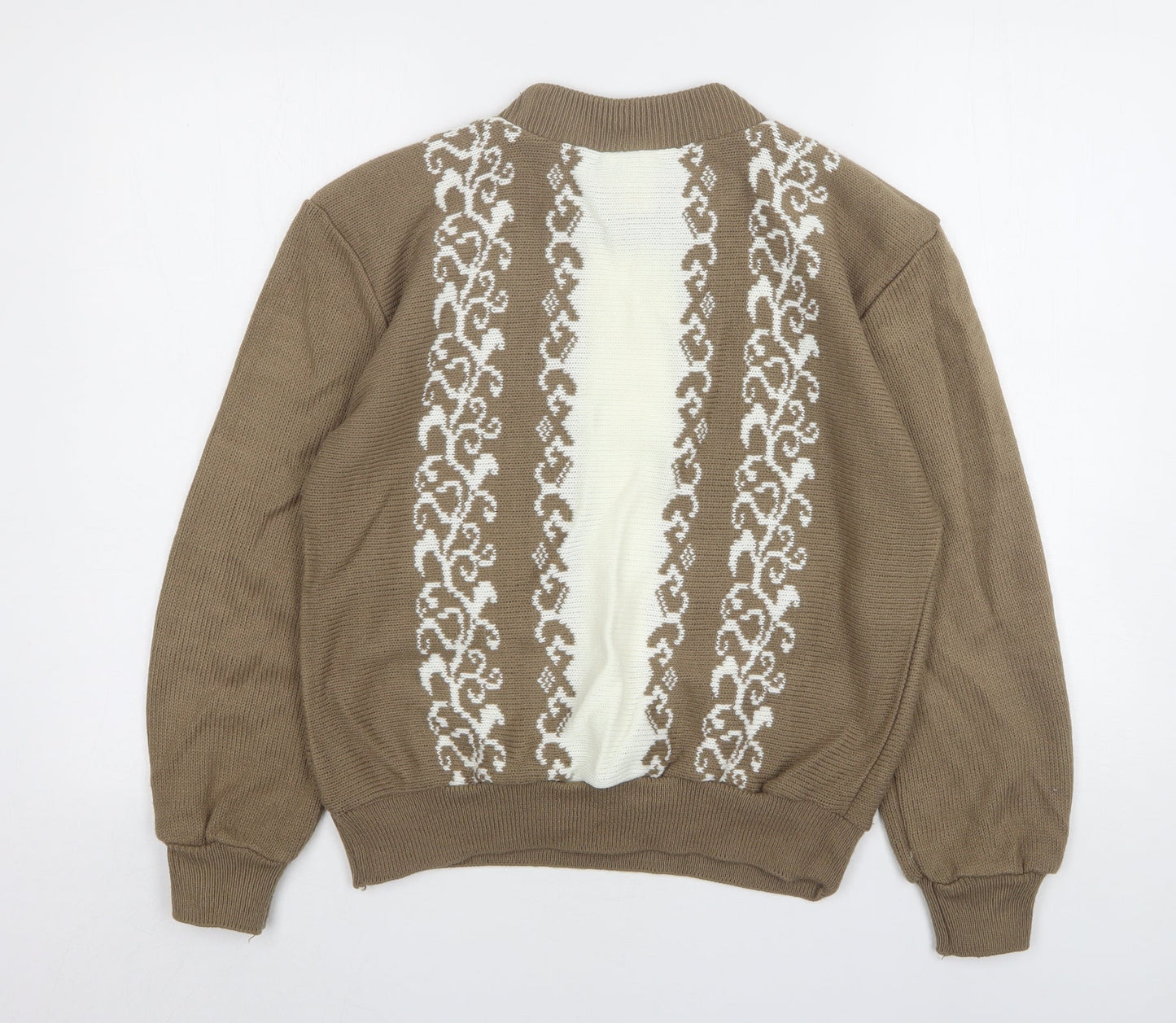 Compliments Womens Brown Round Neck Fair Isle Acrylic Pullover Jumper Size 12