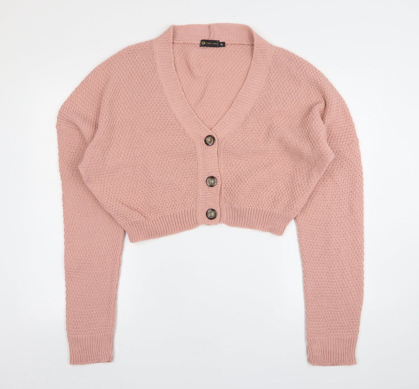 I SAW IT FIRST Womens Pink V-Neck  Acrylic Cardigan Jumper Size XL