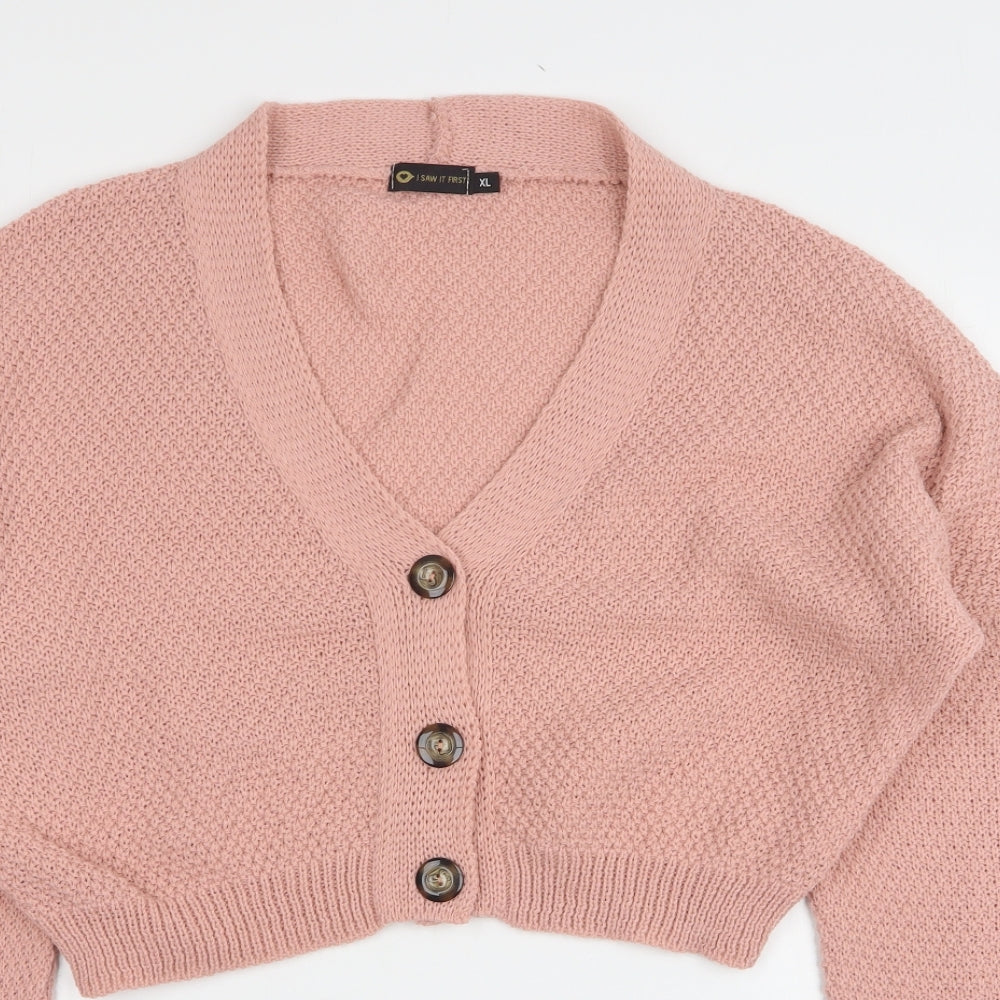 I SAW IT FIRST Womens Pink V-Neck  Acrylic Cardigan Jumper Size XL