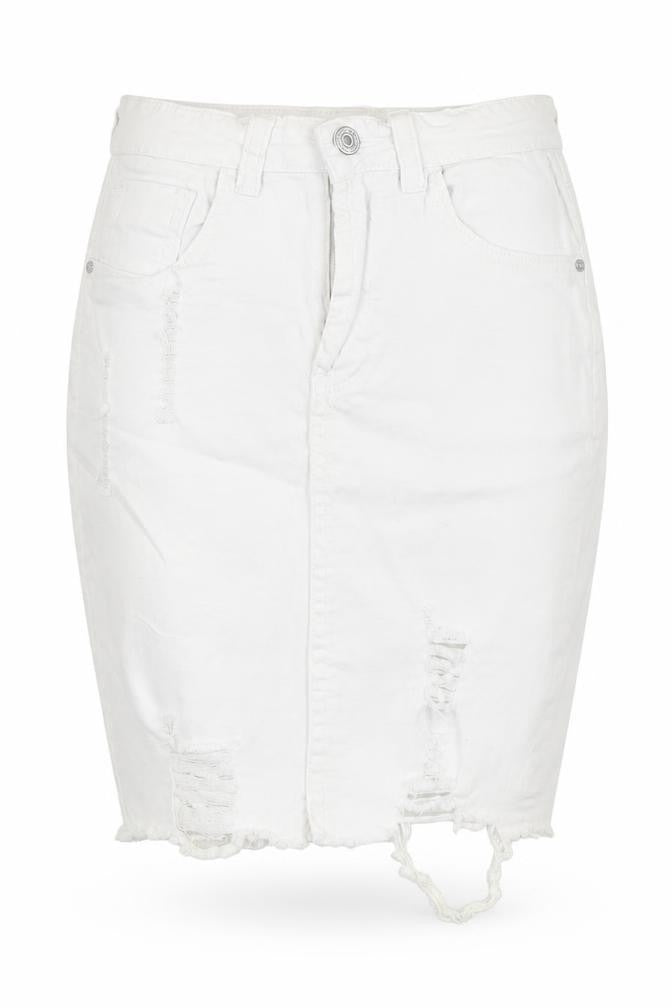 Mybestiny Womens White  Cotton Straight & Pencil Skirt Size XS    - Cut off Distressed