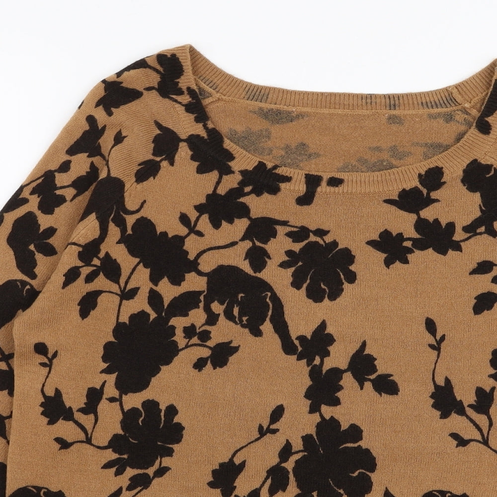 NEXT Womens Brown Round Neck Floral Acrylic Pullover Jumper Size 6