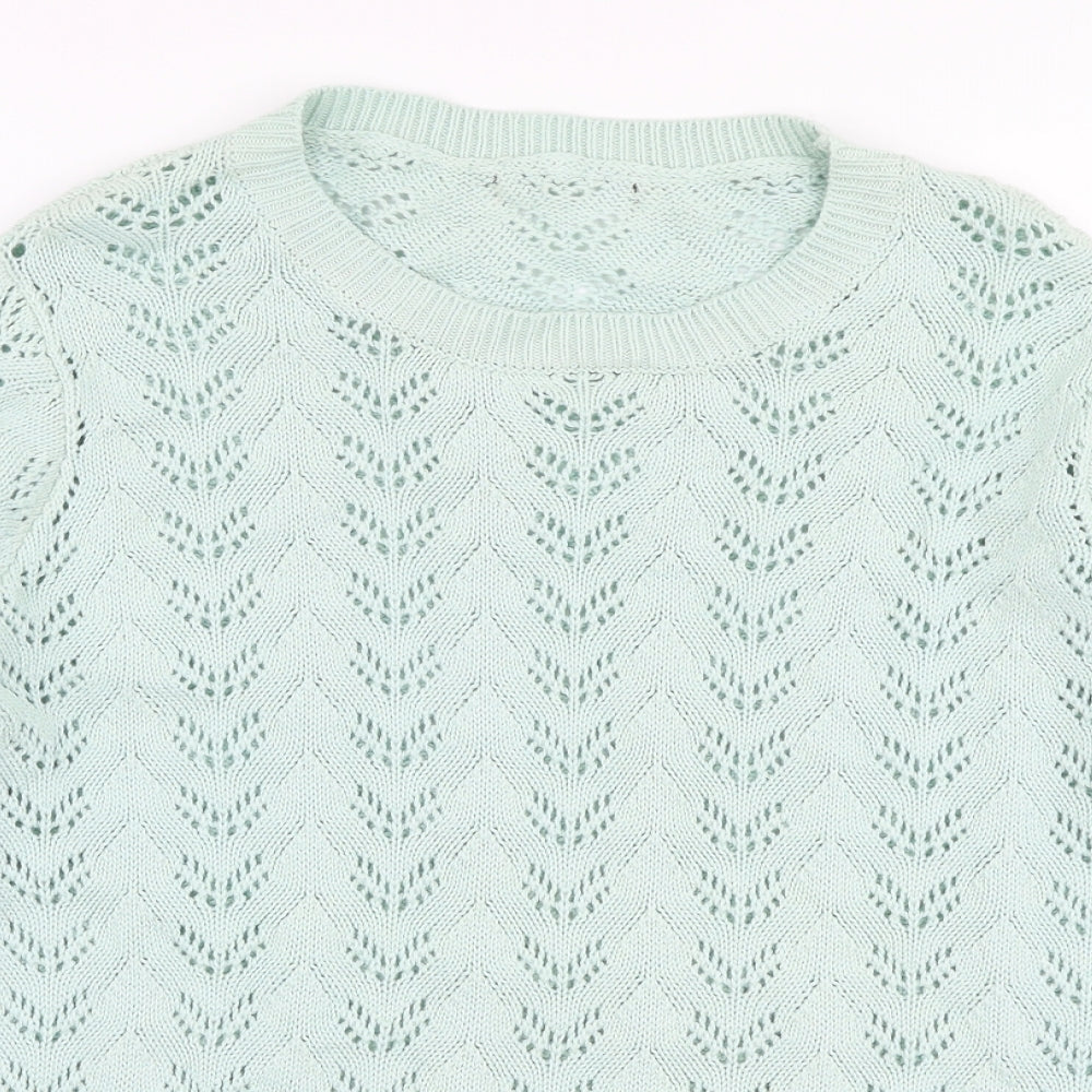 Mia Moda Womens Green Round Neck  Cotton Pullover Jumper Size S