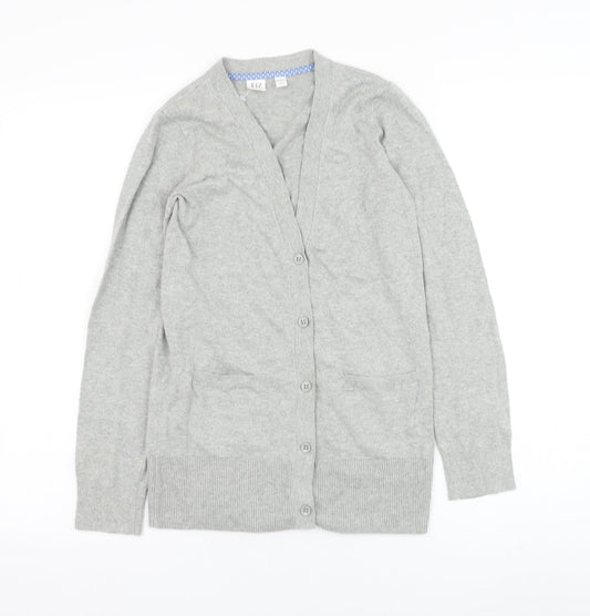 Gap Girls Grey V-Neck  Polyester Cardigan Jumper Size L  Button