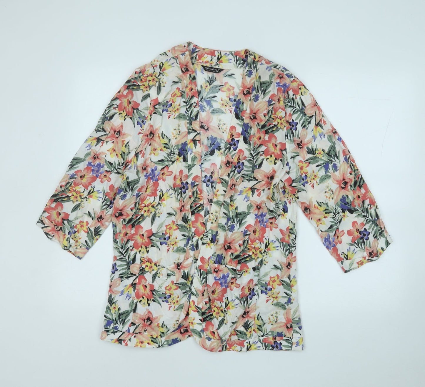 Select Womens Multicoloured Round Neck Floral Viscose Cardigan Jumper Size 14