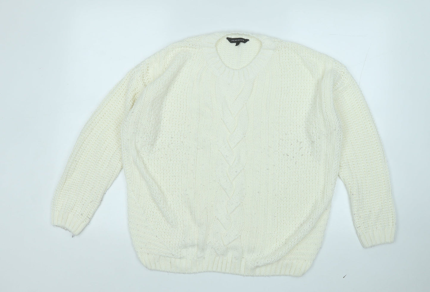 Peacocks Womens Yellow Round Neck  Acrylic Pullover Jumper Size L
