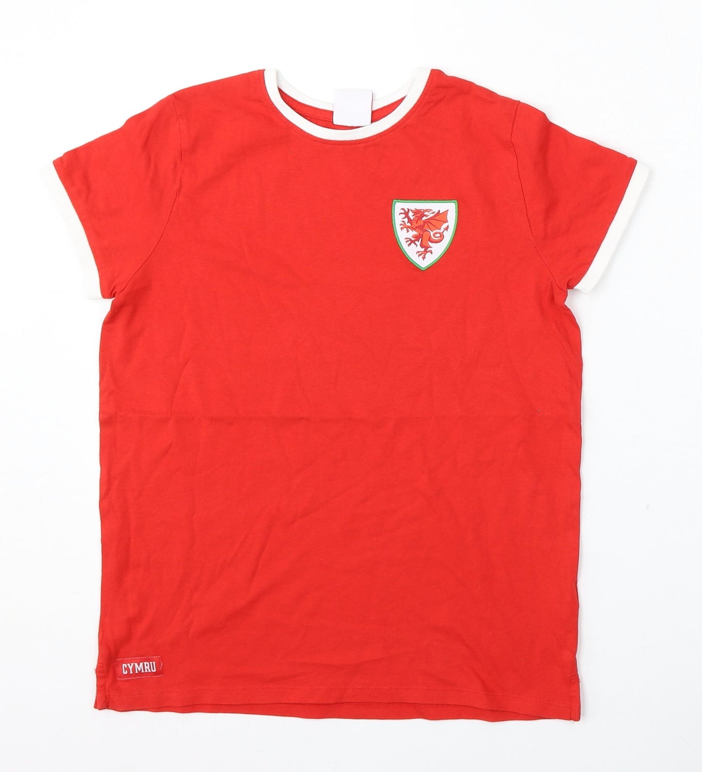 Primark Girls Red  Cotton Basic T-Shirt Size 11-12 Years Round Neck  - Wales FC