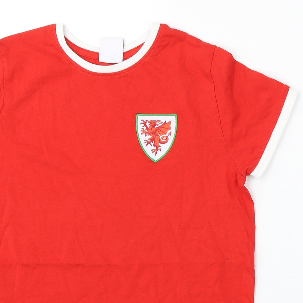 Primark Girls Red  Cotton Basic T-Shirt Size 11-12 Years Round Neck  - Wales FC