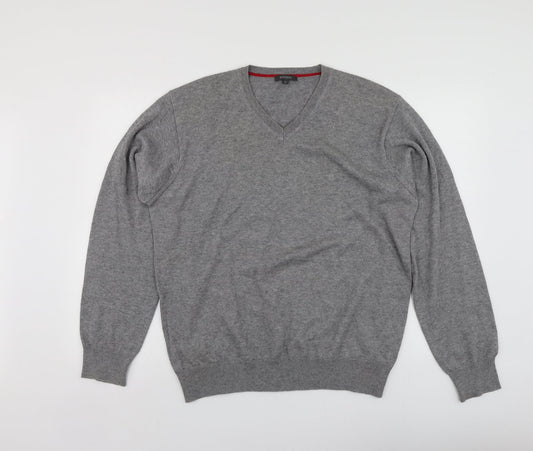 REDGREEN Mens Grey V-Neck  Acrylic Pullover Jumper Size XL