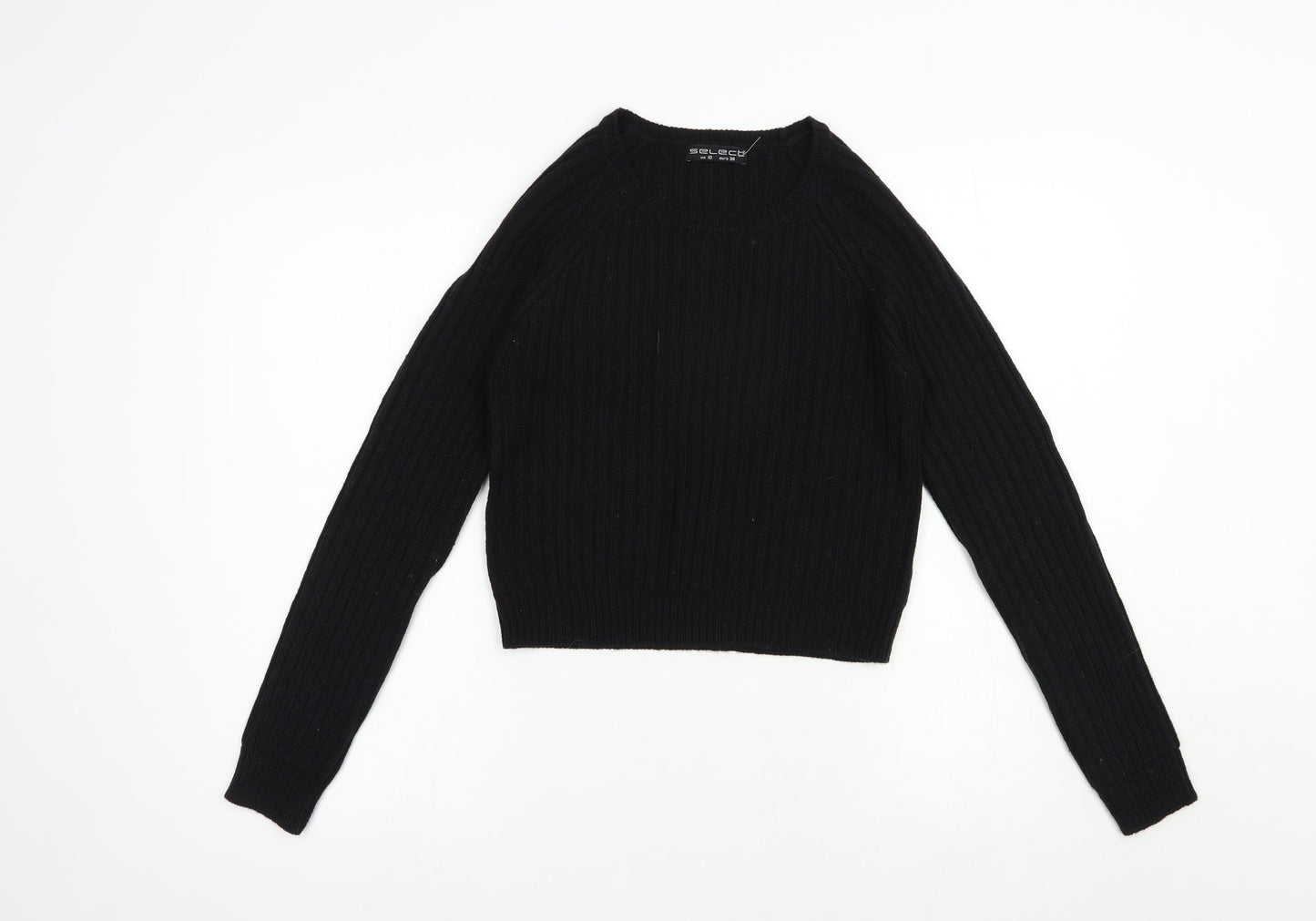 Select Womens Black Scoop Neck  Acrylic Pullover Jumper Size 10