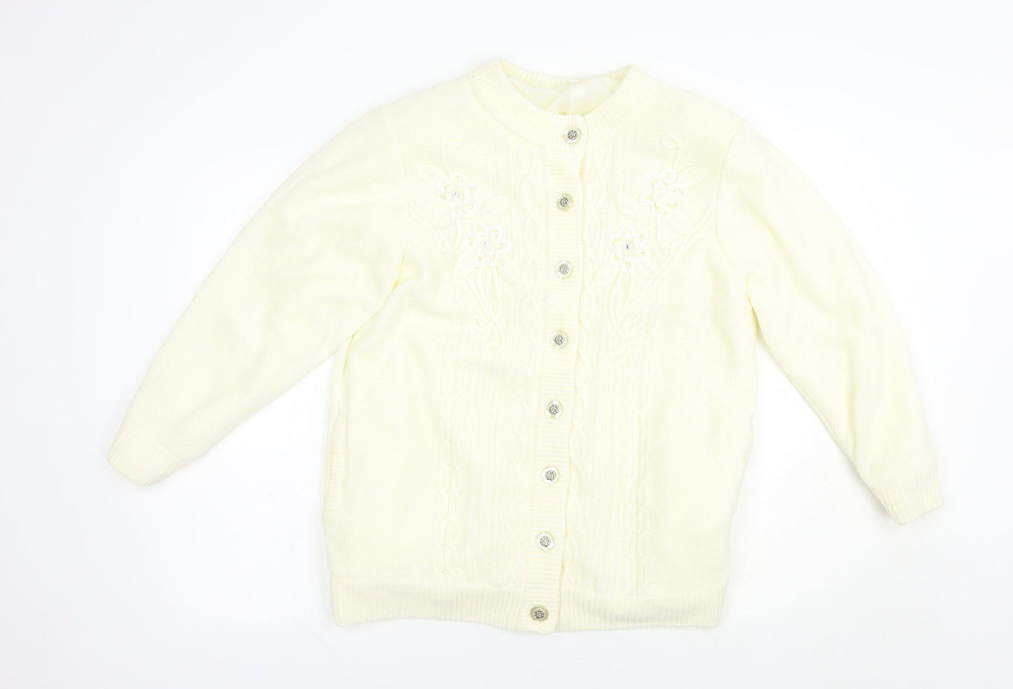 Reflect Womens Ivory Round Neck  Acrylic Cardigan Jumper Size M
