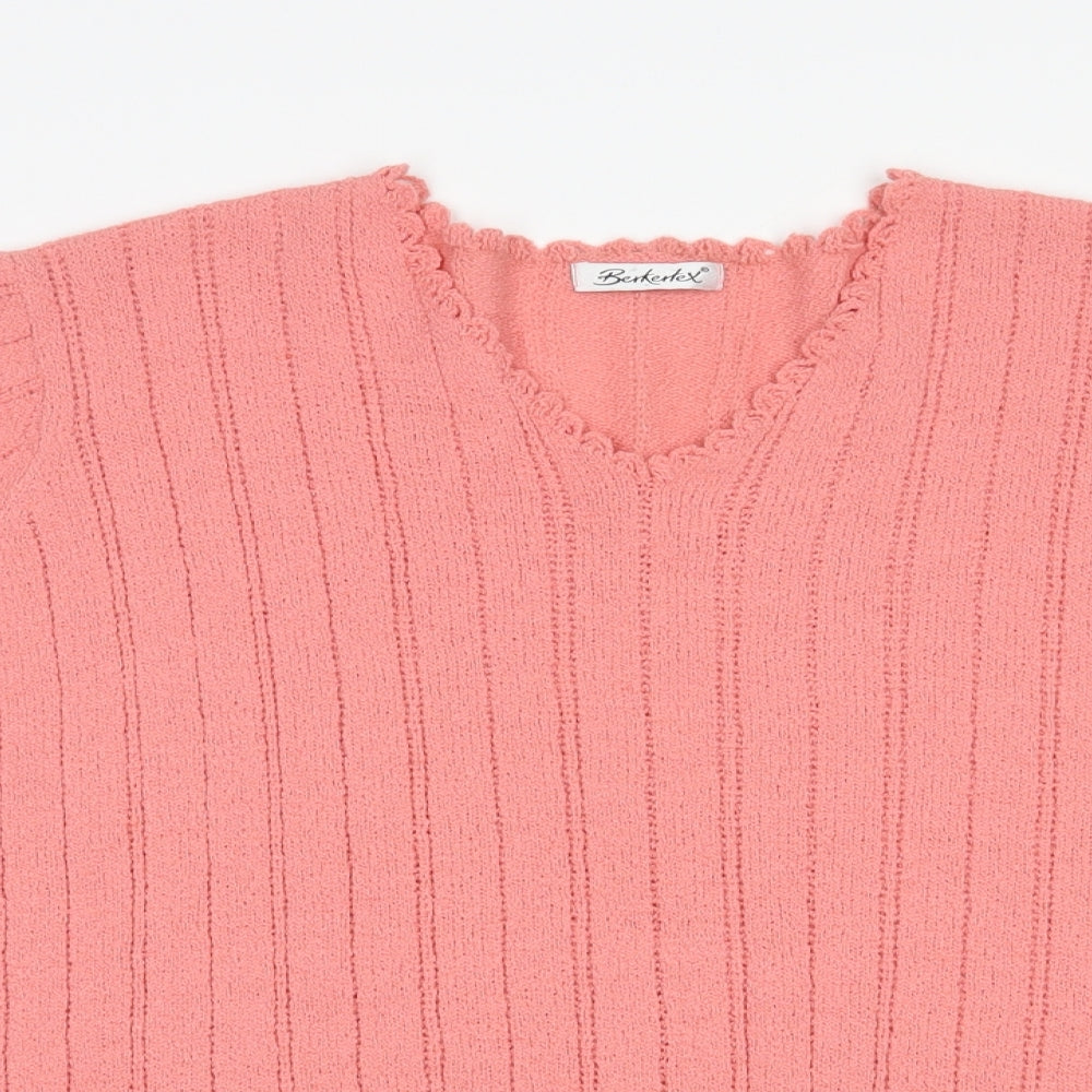 Berkertex Womens Pink V-Neck  Acrylic Pullover Jumper Size 18
