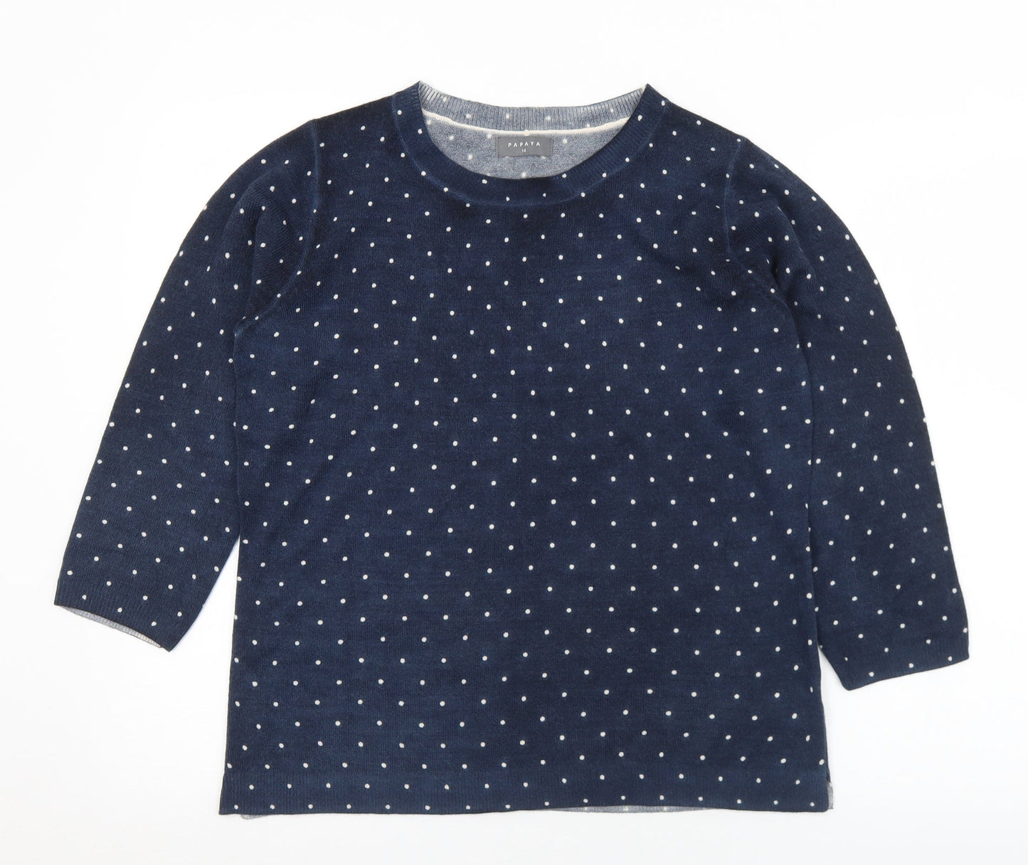Matalan Womens Blue Crew Neck Polka Dot Acrylic Pullover Jumper Size 14