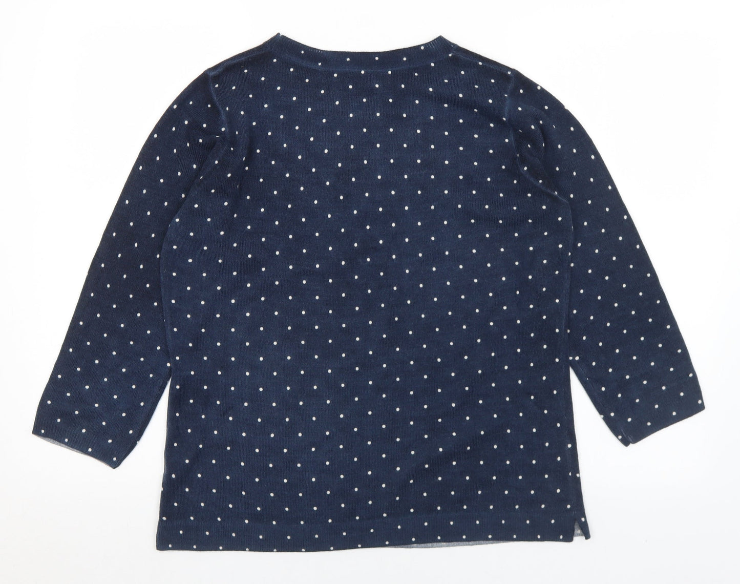 Matalan Womens Blue Crew Neck Polka Dot Acrylic Pullover Jumper Size 14