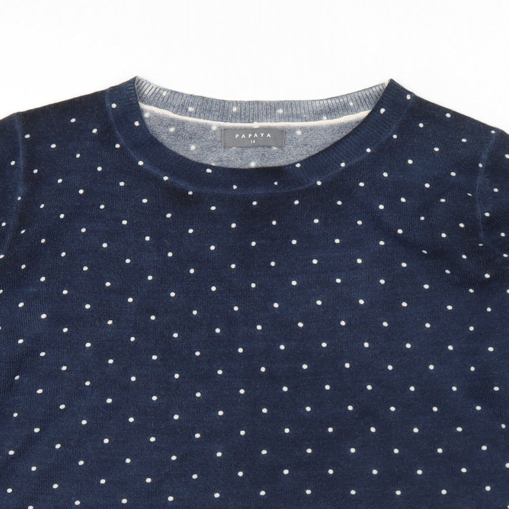 Matalan Womens Blue Crew Neck Polka Dot Acrylic Pullover Jumper Size 14