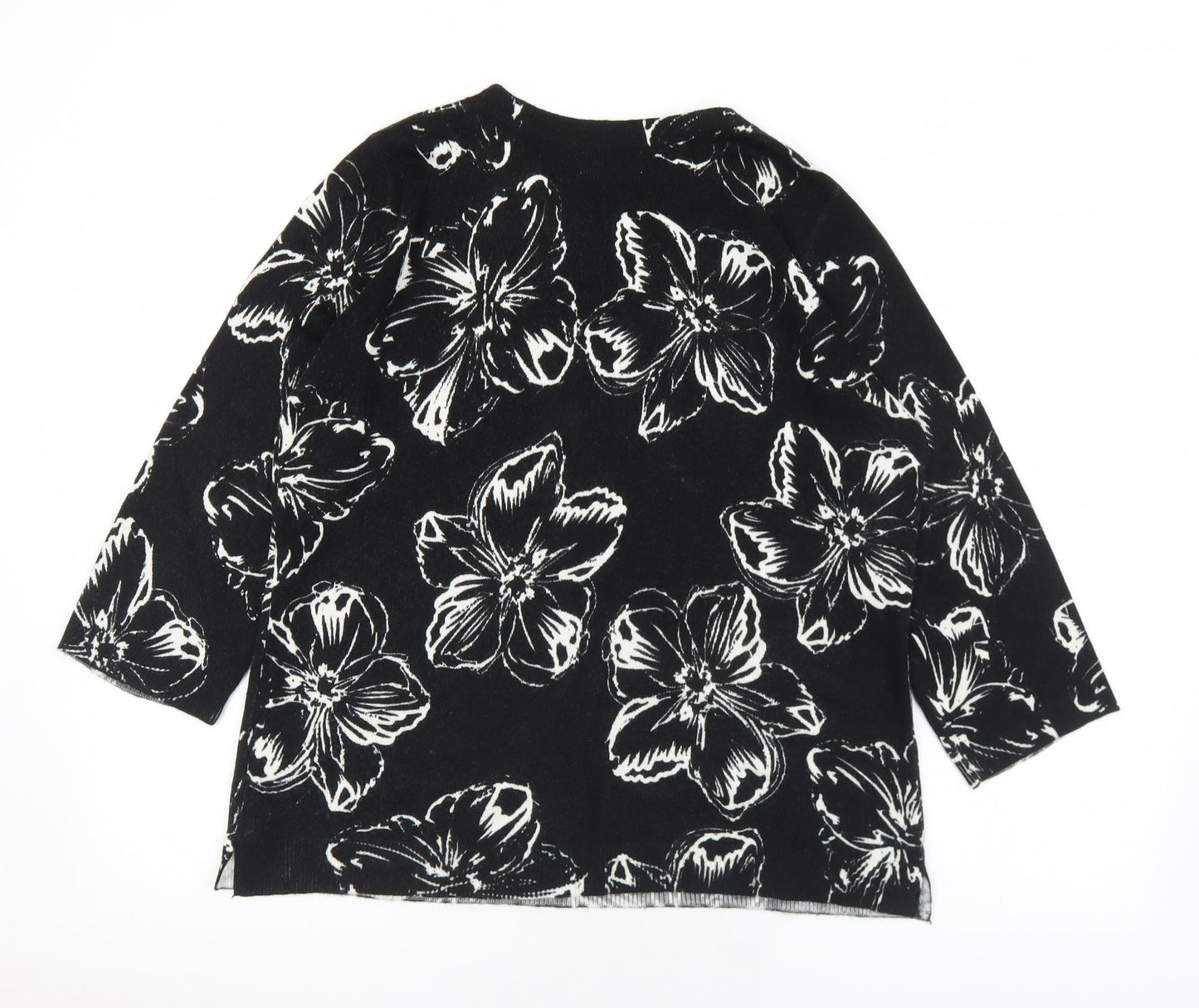 Matalan Womens Black Round Neck Floral Acrylic Pullover Jumper Size 14