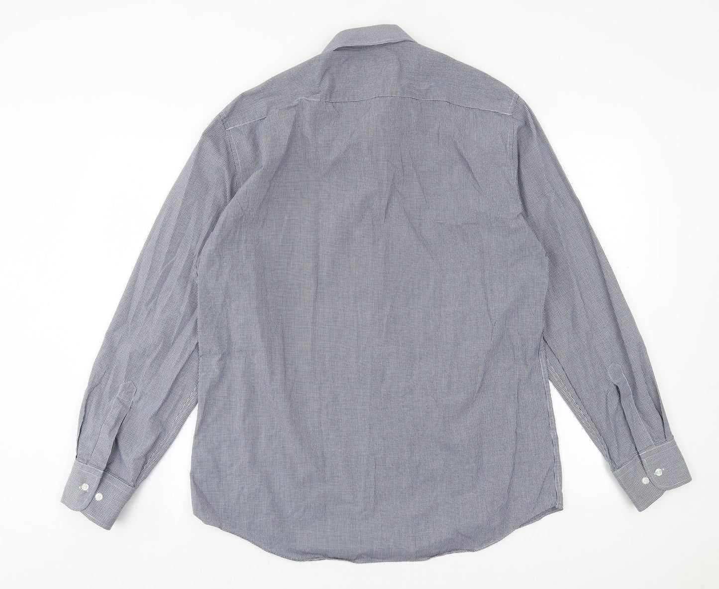 Marks and Spencer Mens Blue Plaid Polyester  Button-Up Size 16.5 Collared Button